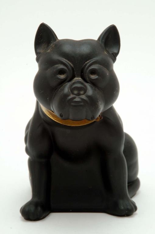 Appraisal: A black satin glass doorstop of a seated bulldog with