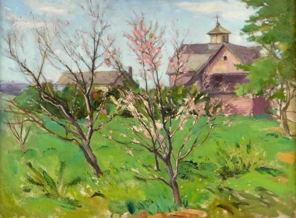 Appraisal: George Davidson Polish-American - View of Farm From Orchard oil