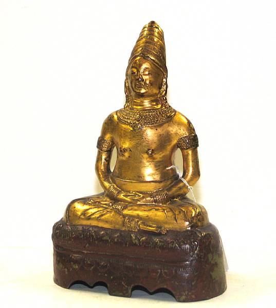 Appraisal: A Southeast Asian red and gold lacquered bronze figure Shown