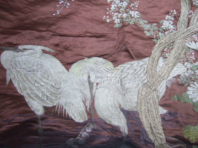 Appraisal: A satin hanging Meiji period late th century embroidered in