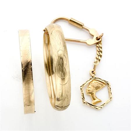 Appraisal: Group of Assorted Gold Bangle Bracelets and One Key Ring