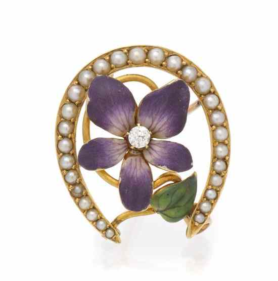 Appraisal: An Art Nouveau Yellow Gold Polychrome Enamel Seed Pearl and