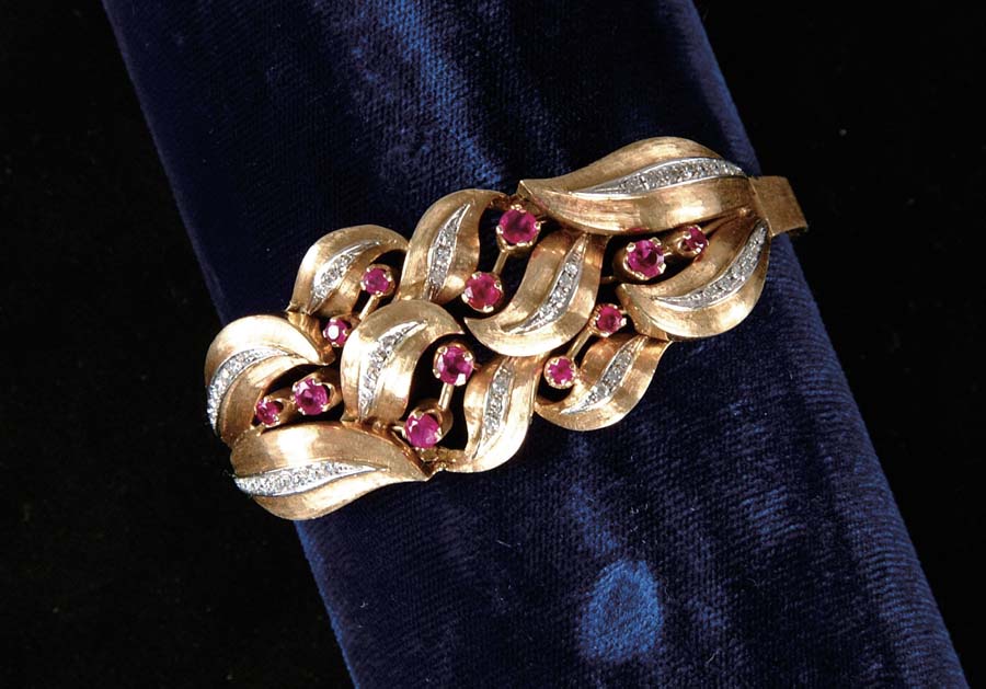 Appraisal: GOLD RUBY DIAMOND BRACELET Very heavy k brushed yellow gold