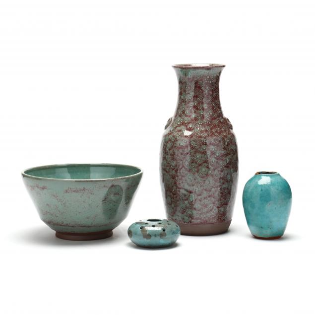 Appraisal: FOUR PIECES OF CHINESE BLUE JUGTOWN POTTERY To include a