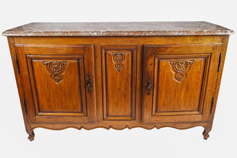 Appraisal: REGENCE STYLE CARVED OAK BUFFETwith rouge marble top over two