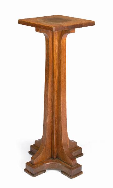 Appraisal: A Limbert Arts amp Crafts oak pedestal plant stand post