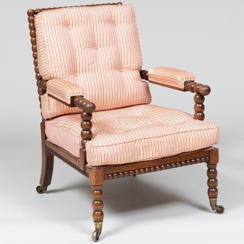 Appraisal: Victorian Style Bobbin-Turned Mahogany Armchair Colefax and Fowler x x