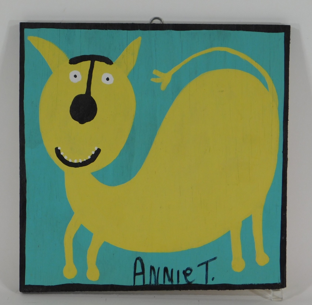 Appraisal: ANNIE TOLLIVER NAIVE FOLK ART YELLOW CAT PAINTING Alabama b