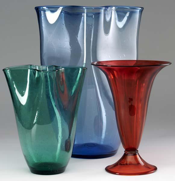 Appraisal: DURAND Three vases two with folded rim Unmarked Tallest