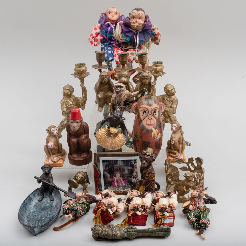 Appraisal: Group of Monkey Themed Decorations Comprising A pair of Halcyon