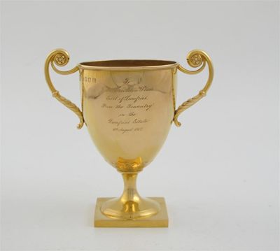 Appraisal: A late Victorian Scottish ct gold trophy cup on a