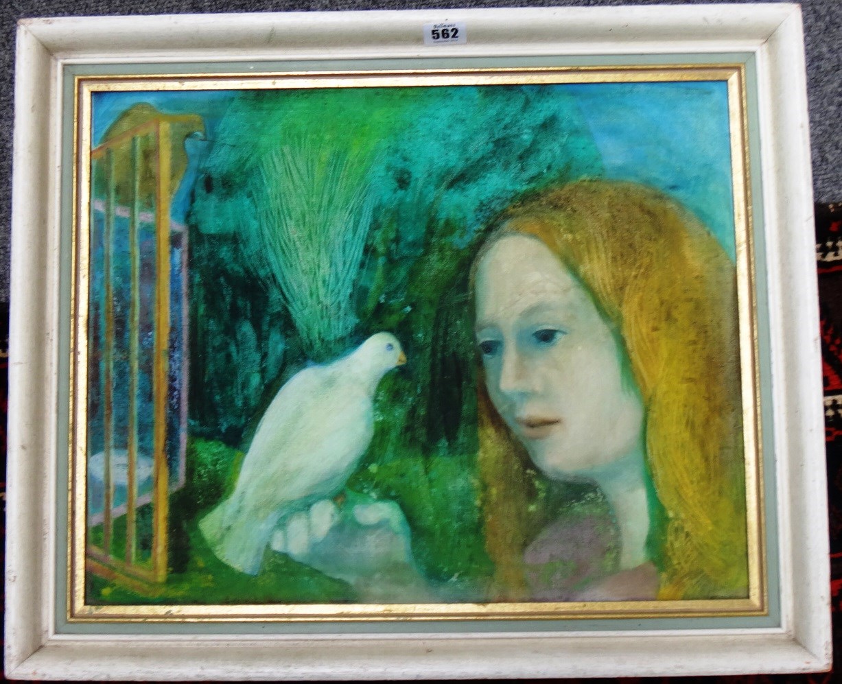 Appraisal: British School th century Girl with a dove oil on