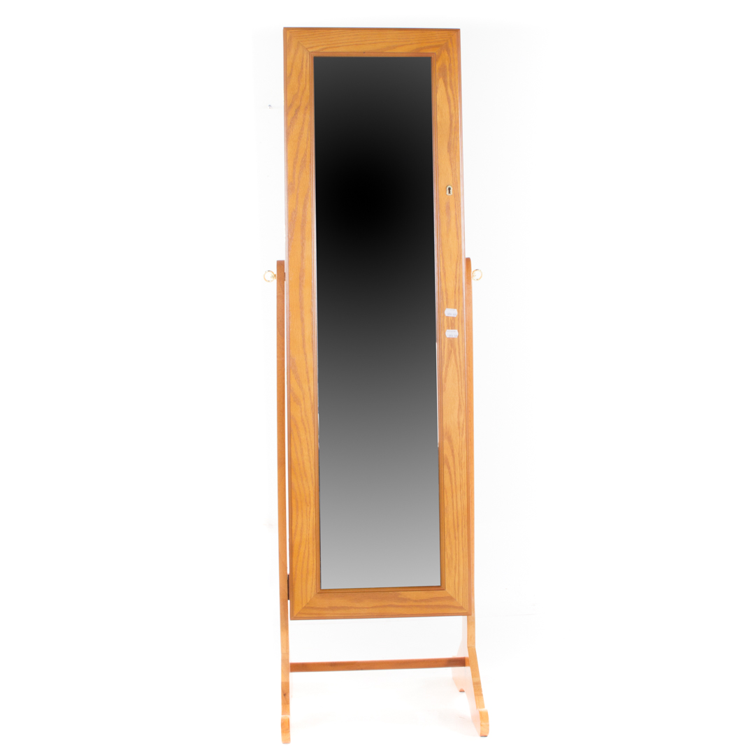 Appraisal: Oak cheval mirror with cabinet