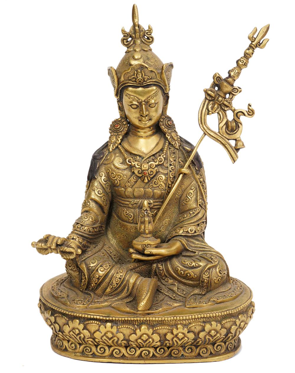 Appraisal: SEATED BRONZE BUDDHA HOLDING VAJRA WEAPONSeated bronze buddha in formal