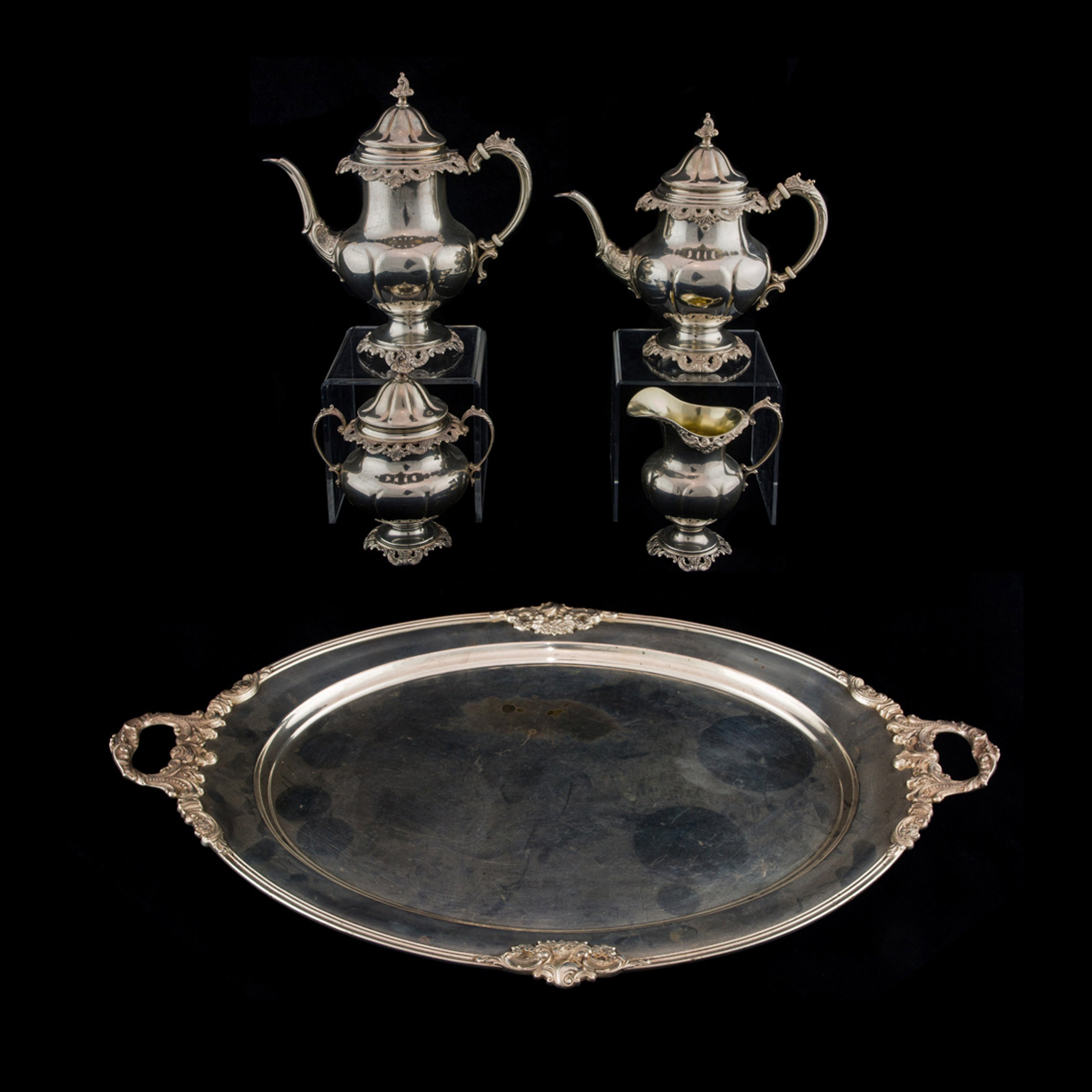 Appraisal: WALLACE GRAND BAROQUE STERLING HOT BEVERAGE SERVICE pc Wallace Grand