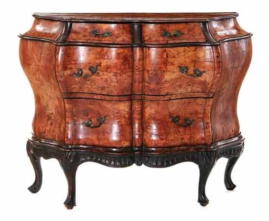 Appraisal: Diminutive Continental burl walnut bombe commode late th early th