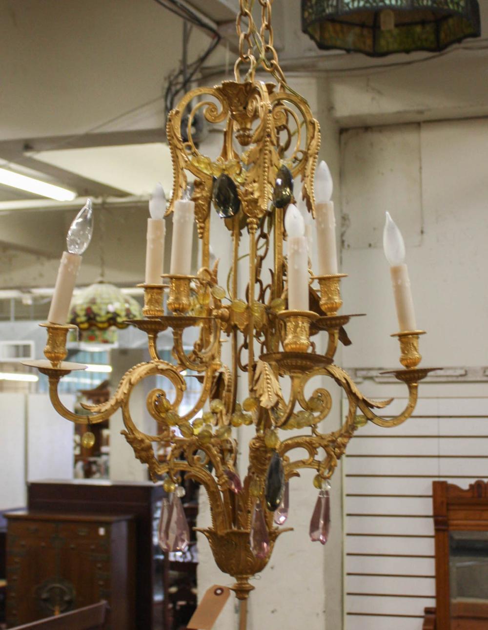 Appraisal: LOUIS XV XVI STYLE GILT BRONZE CHANDELIER an -light candlestick