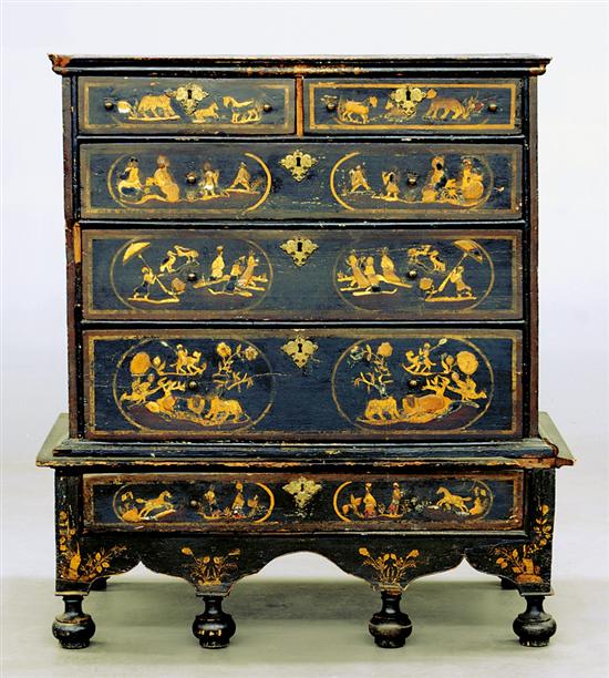 Appraisal: Queen Anne style chinoiserie chest on stand th century molded