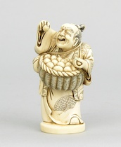 Appraisal: A Japanese Ivory Carving of an Egg Inspector A humorous