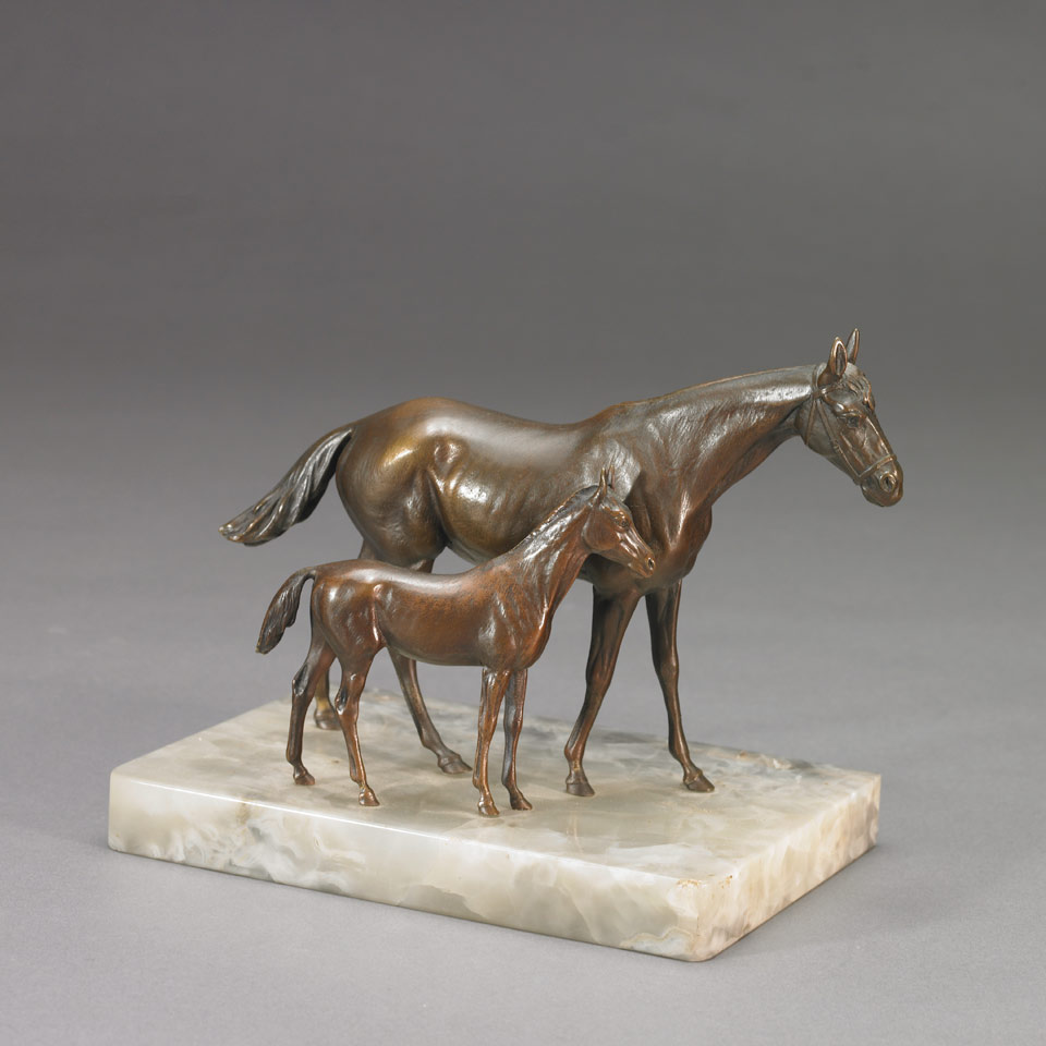 Appraisal: Small Austrian Patinated Bronze Equestrian Group of Mare and Foal