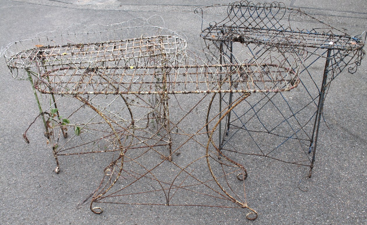 Appraisal: Three various Victorian wirework planters each with oblong tops on