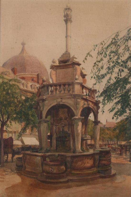 Appraisal: ADOLPHE FORESTIER French - CITY FOUNTAIN signed lower left Watercolor