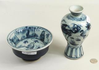 Appraisal: A Chinese Kangxi Blue White Footed Bowl A Vase A