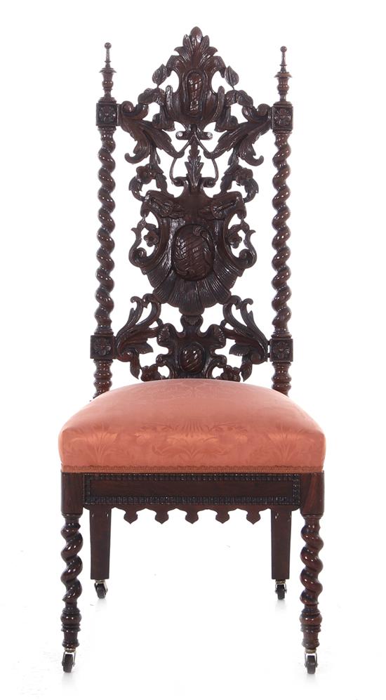 Appraisal: Rare Gothic Revival carved rosewood side chair third quarter th