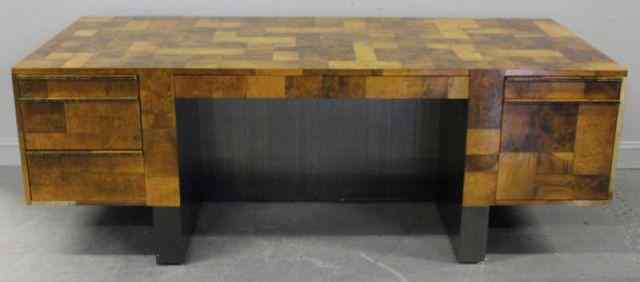 Appraisal: Paul Evans Cityscape Twin Pedestal Desk Burl walnut with drawers