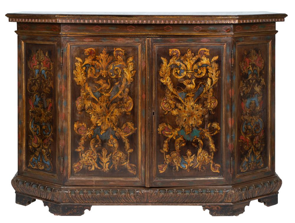 Appraisal: ITALIAN RENAISSANCE -STYLE PAINTED CREDENZAthe top with angled front corners