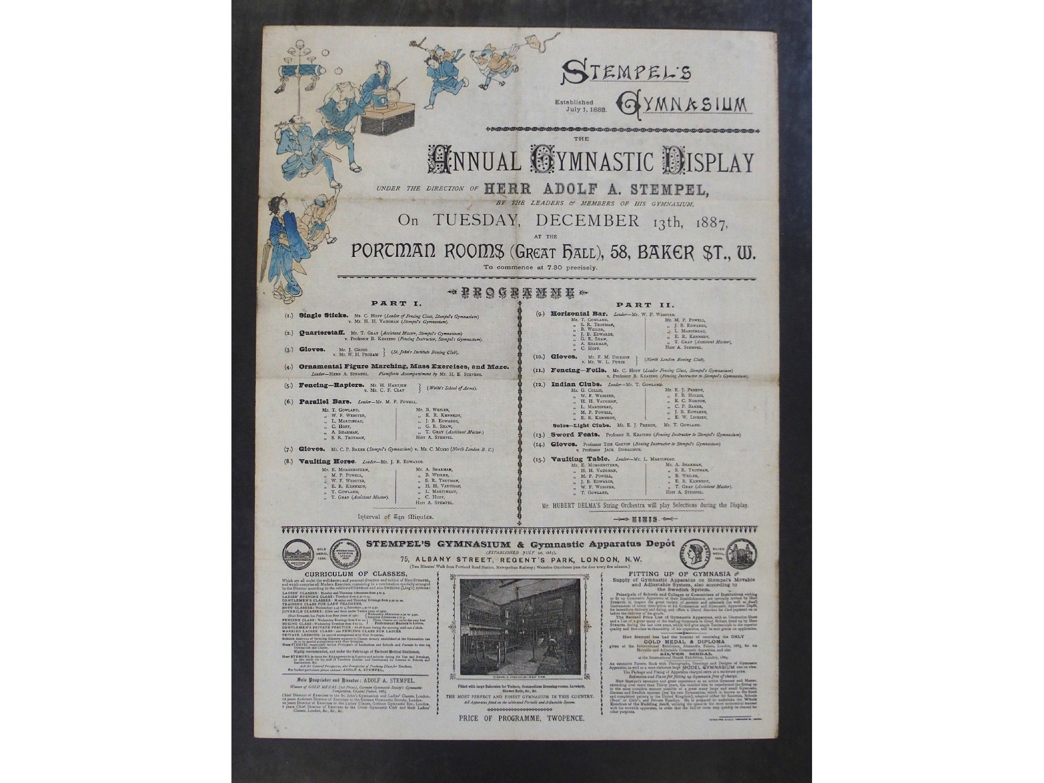 Appraisal: Framed Victorian poster from Stempel's Gymnasium Annual Gymnastic Display with