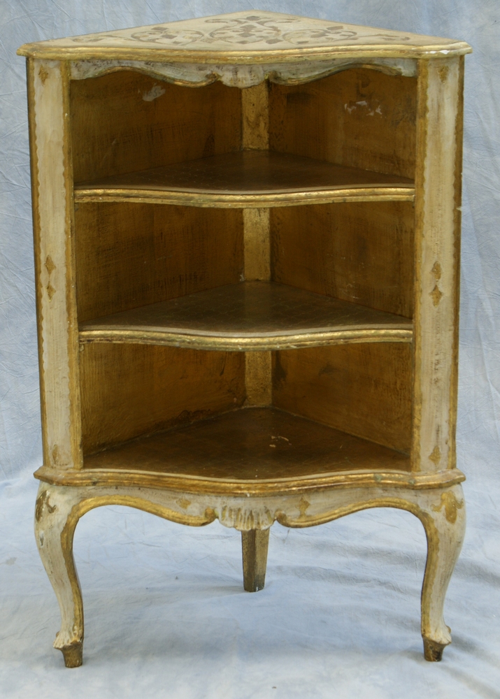 Appraisal: Italian style gilt and ivory finished corner stand th c