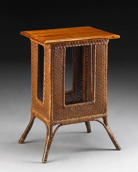 Appraisal: A woven bamboo and wood side table Taisho Earlhy Showa