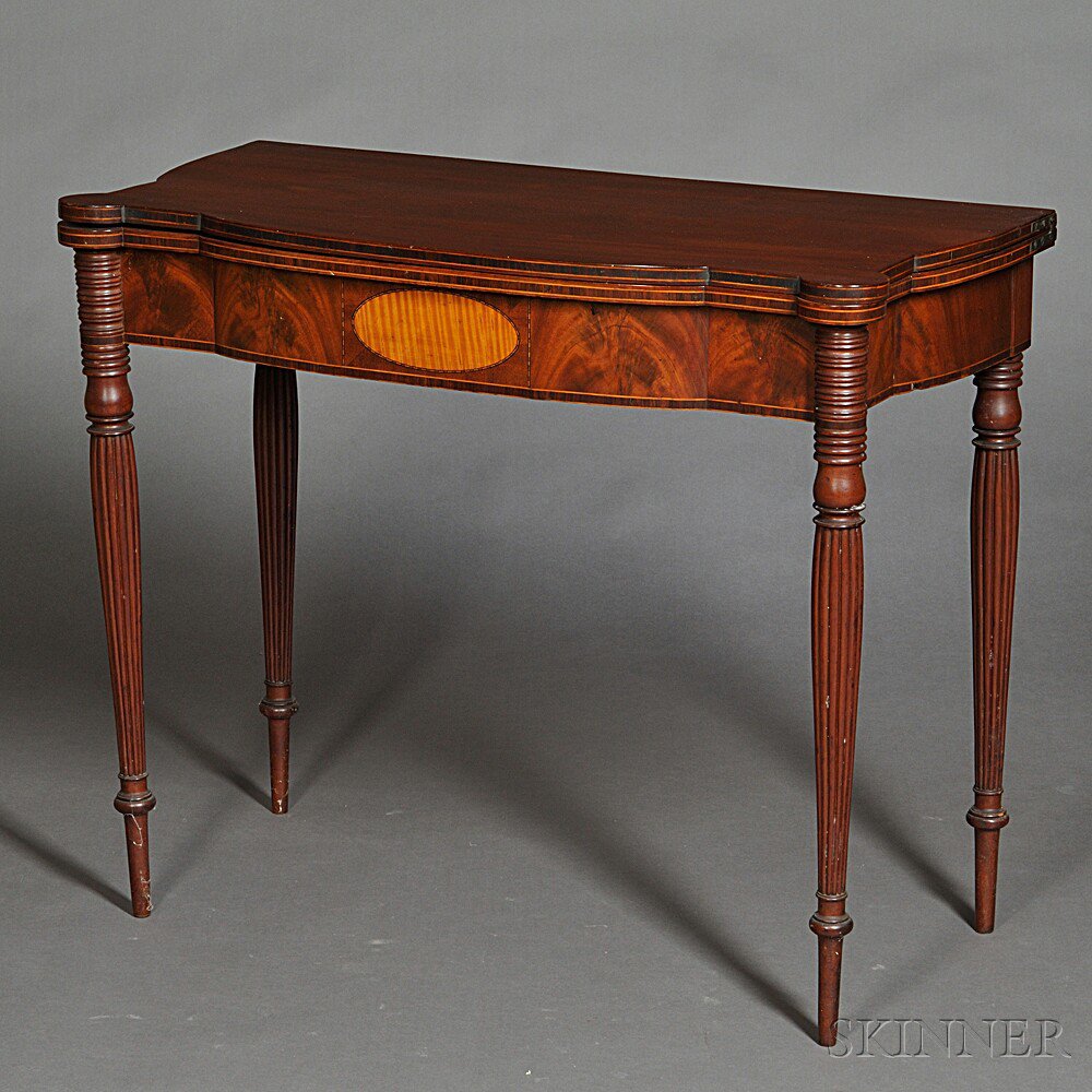 Appraisal: Federal Mahogany Inlaid Card Table Massachusetts c - the shaped