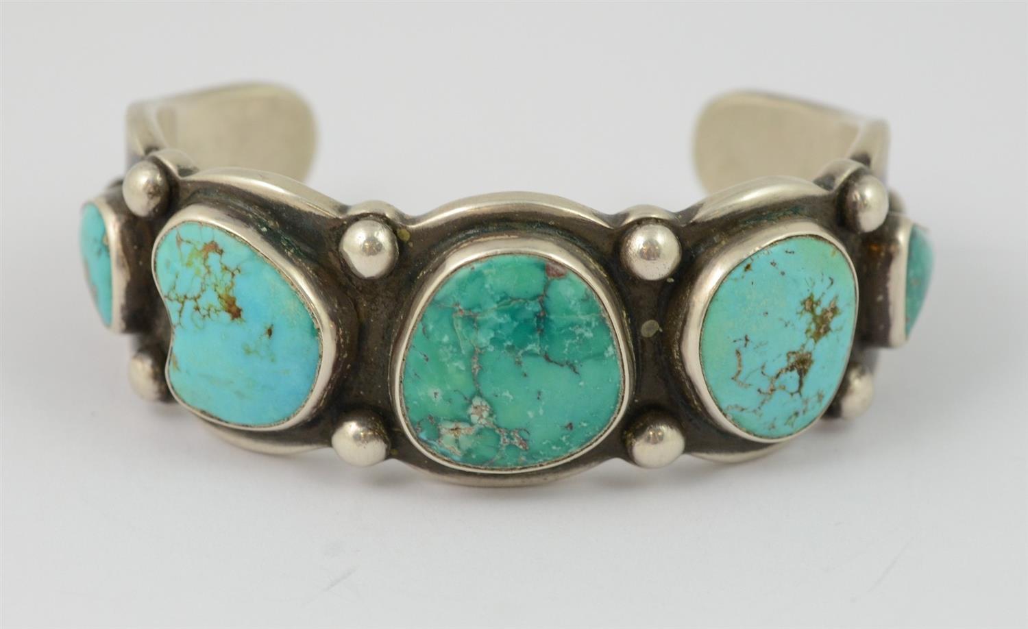 Appraisal: Czar Navajo sterling cuff bracelet set with high quality cabochon