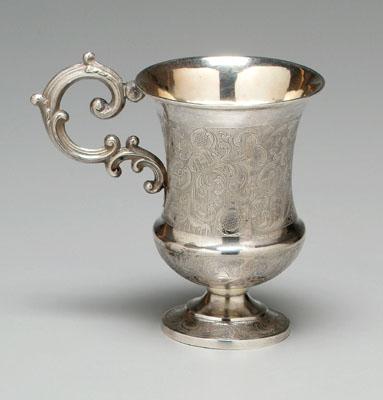 Appraisal: Russian silver mug urn form with gilt interior hollow scroll