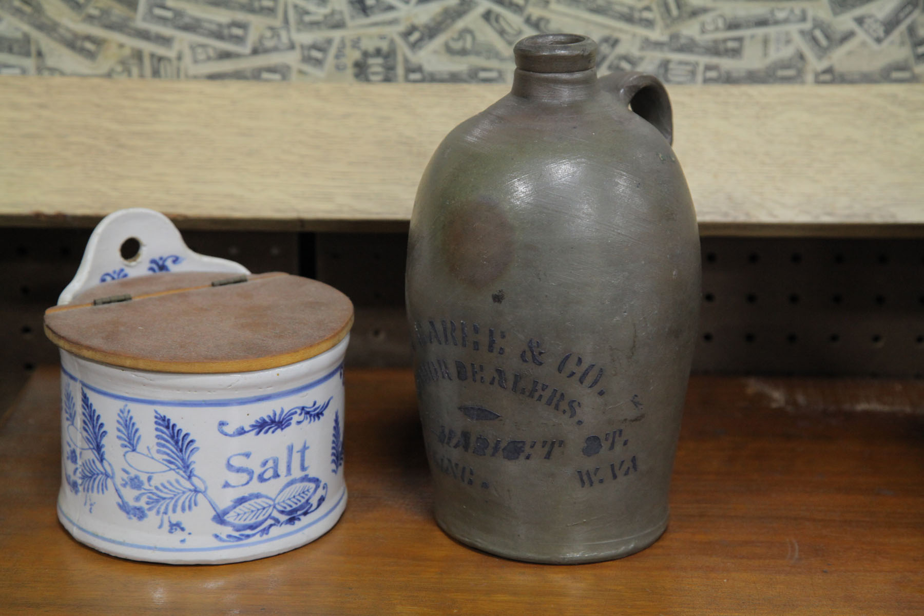 Appraisal: STONEWARE JUG AND SALT CROCK American late th to early