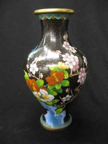 Appraisal: Chinese Cloisonne Vase bird floral on black field '' excellent