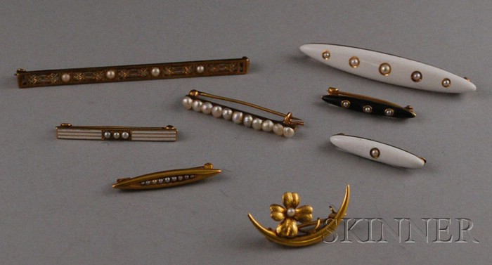 Appraisal: Eight Antique kt Gold and Seed Pearl Pins including several