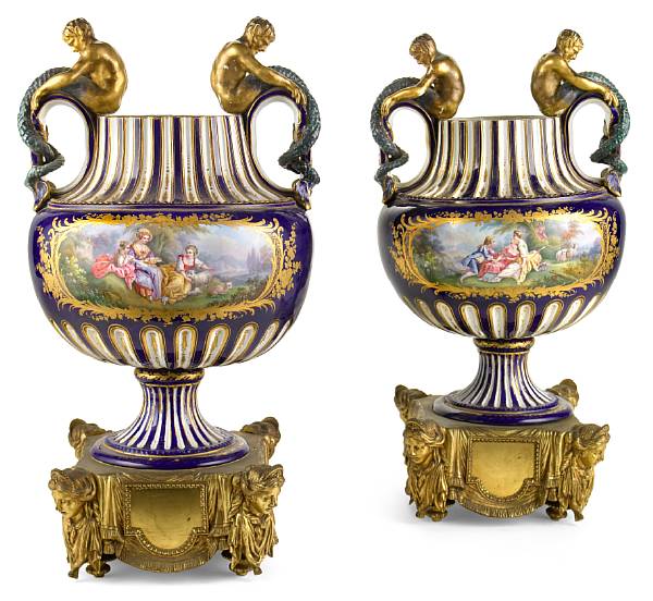 Appraisal: A pair of S vres style porcelain gilt bronze mounted