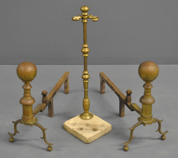 Appraisal: - Pair of brass ball-top andirons h x w x