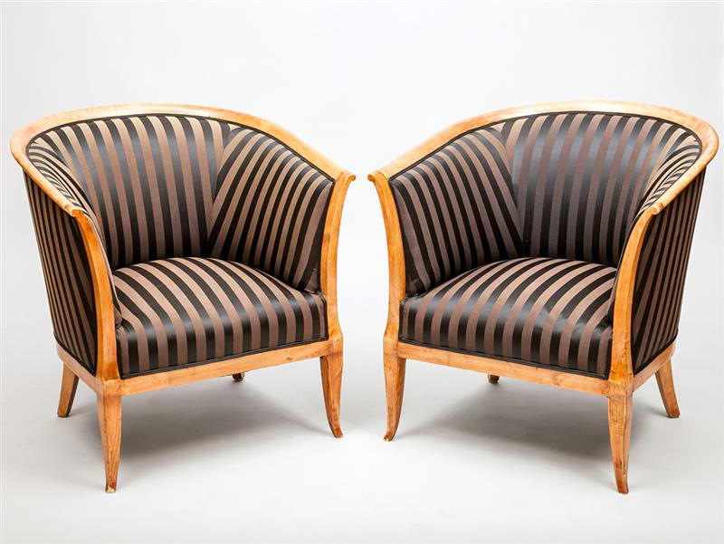 Appraisal: Pair of Biedermeier Style Birch Tub-Back Armchairs x x in