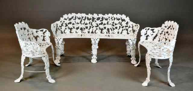 Appraisal: Pieces Aluminum Lawn FurnitureIncluding painted white decorated with a grape