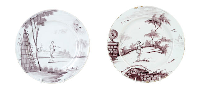 Appraisal: Two English Delftware plates probably Bristol circa Both painted in