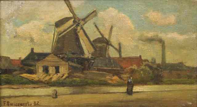 Appraisal: FRANS SMISSAERT - Windmills by a canal oil on board