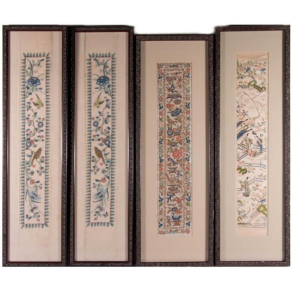 Appraisal: Four framed embroideries Four early th century Chinese and Japanese