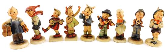 Appraisal: Nine mid- th C Hummel figurines School Boy with Knapsack