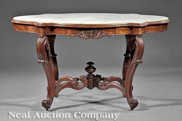 Appraisal: An American Rococo Carved Walnut Center Table th c inset