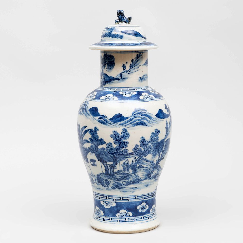 Appraisal: Chinese Blue and White Porcelain Baluster Jar and Cover Decorated