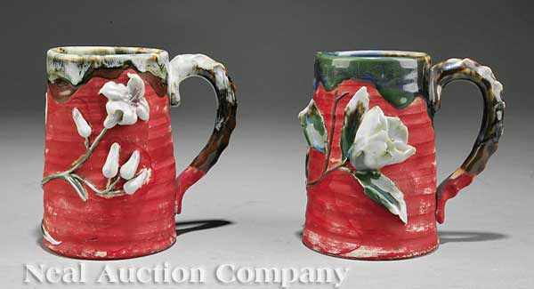 Appraisal: A Pair of Sumida Ware Floral Mugs early th c